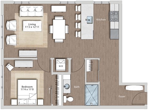 a floor plan of a house with a bedroom and a living room  at Sono Central Residential, Norwalk, CT